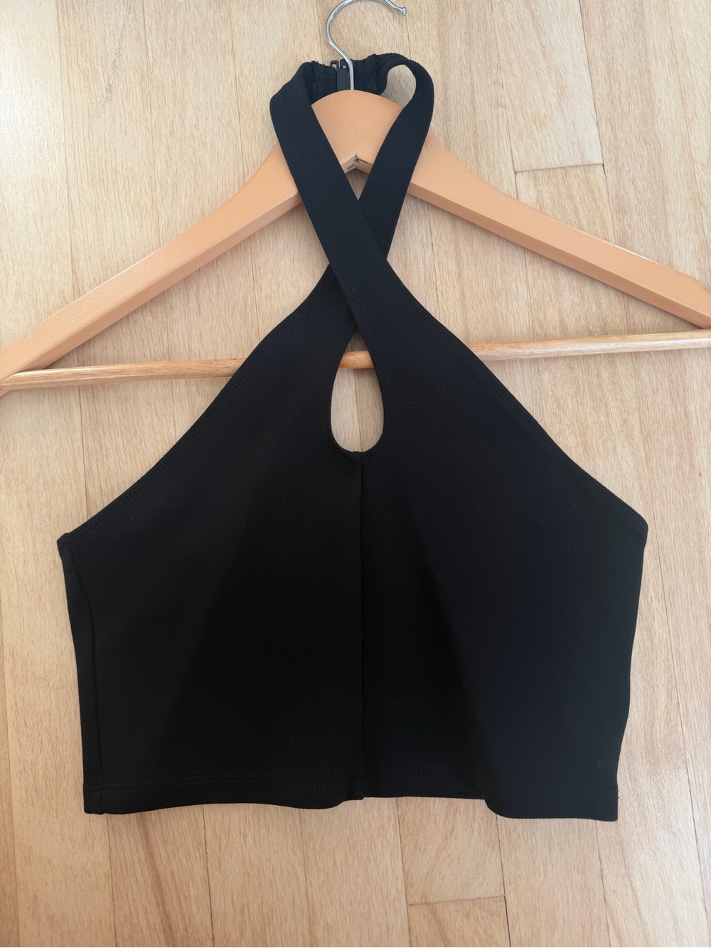 Women’s Black Halter Crop Top with Twist Neck